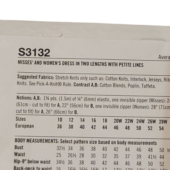 Simplicity S3132 Dress Sewing Pattern Sz 20W-28W Stretch Knits With Contrast Ruf - Picture 4 of 11